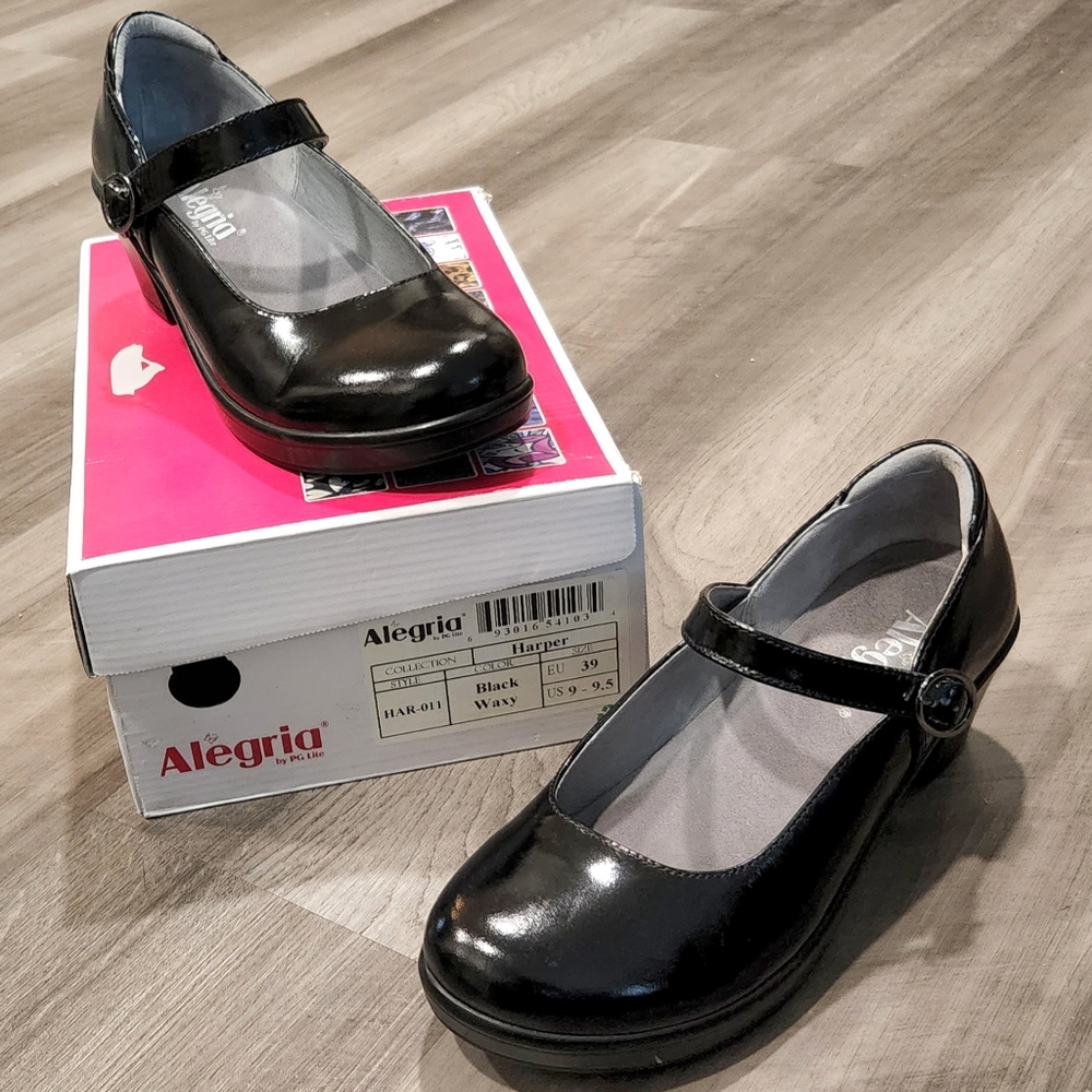Alegria Harper mary jane heel, black waxy, size 9 - 9.5 or EU 39